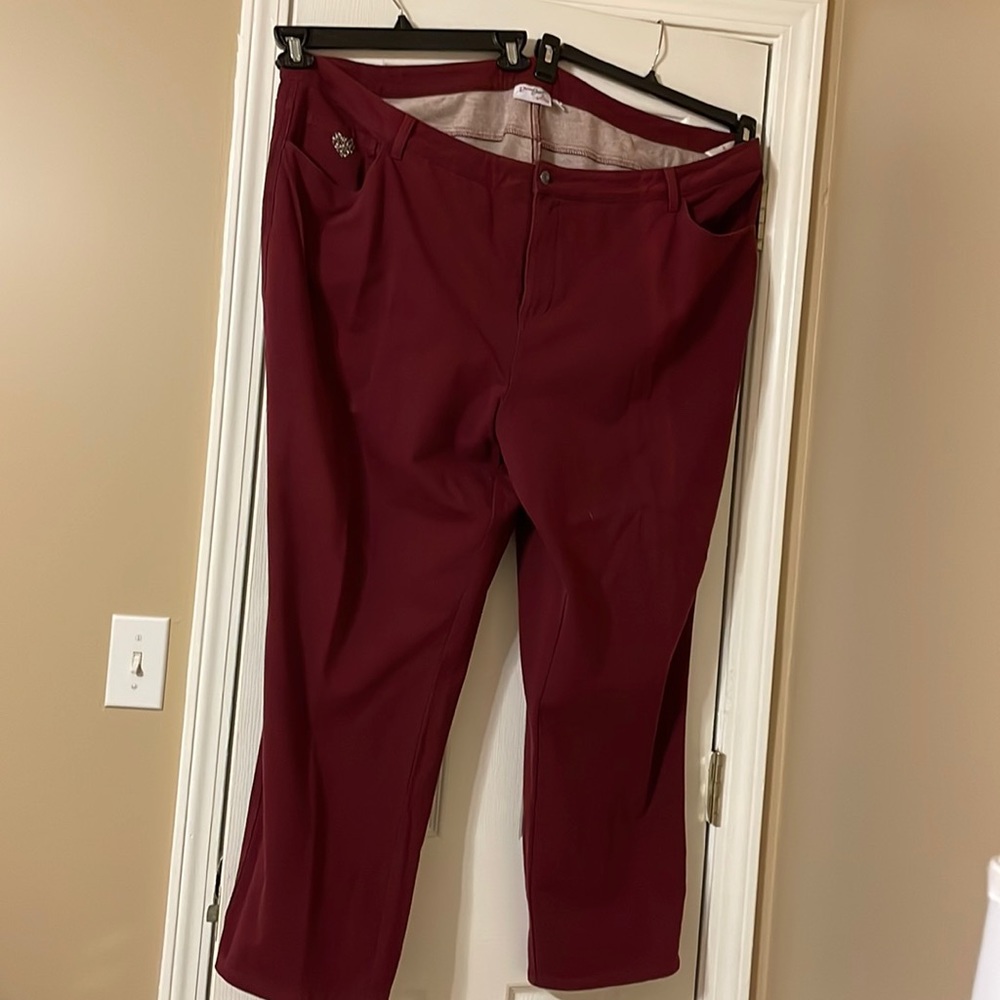 28 w short burgundy bedazzled jeans by Dream Jeannes by Quacker Factory.